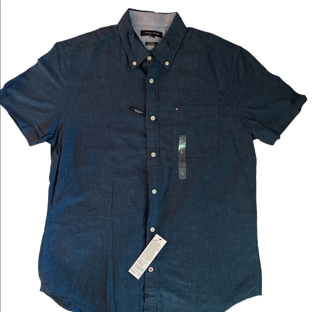 Men’s Tommy Hilfiger blue cotton/linen collared shirt size large, NWT